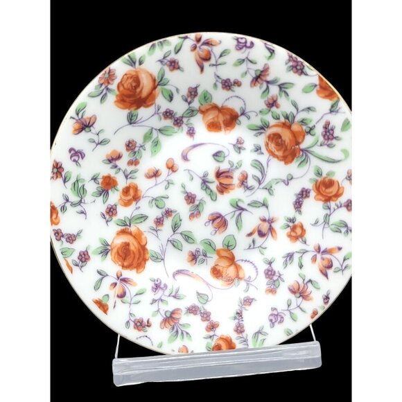 Demitasse Teacup & Saucer By Norcrest CF351 Red Rose Gold Trim Expresso Vintage - Picture 5 of 11